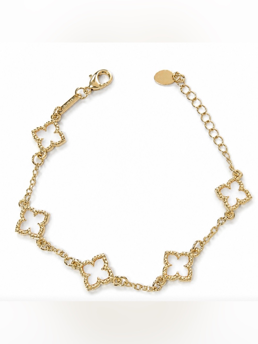 White and Gold Clover 14k Plated Gold Bracelet
